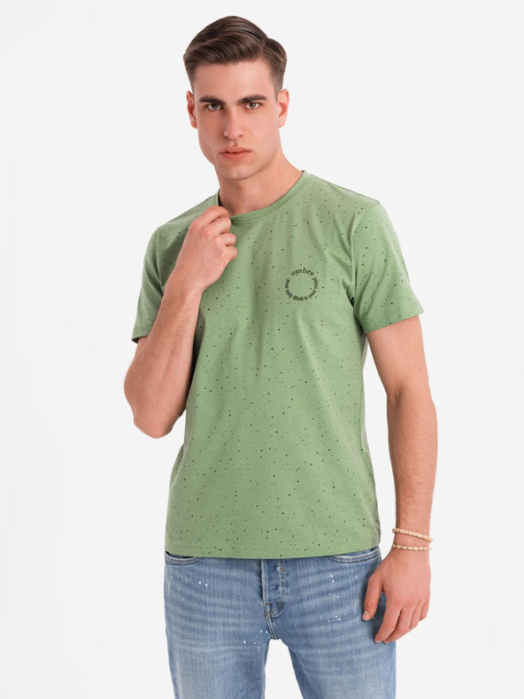 Ombre Clothing Tricou din bumbac pentru bărbați cu imprimeu și decolteu rotund - verde