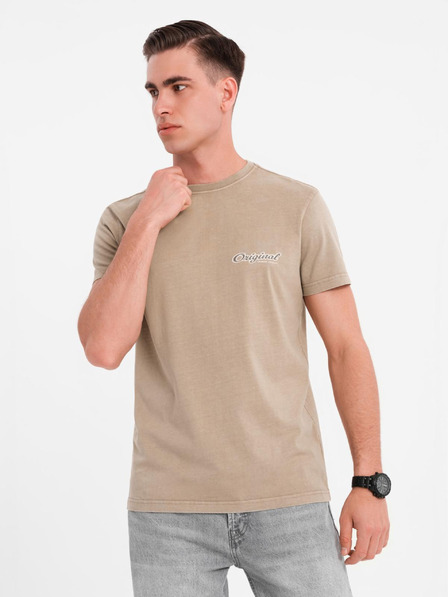 Ombre Clothing Tricou din bumbac cu imprimeu pe piept și spate - bej închis