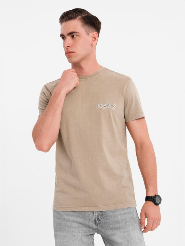 Ombre Clothing Tricou din bumbac cu imprimeu pe piept și spate - bej închis