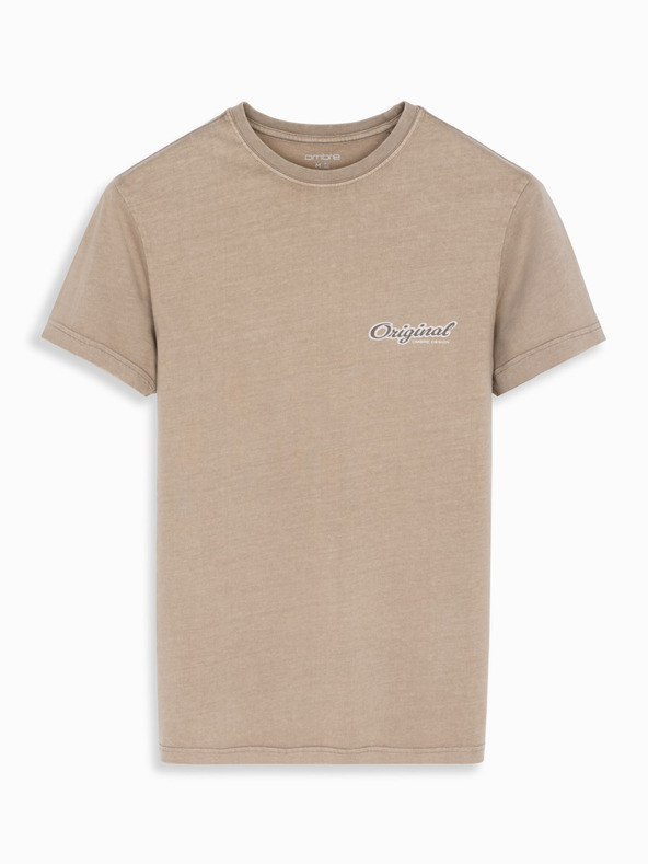 Ombre Clothing Tricou din bumbac cu imprimeu pe piept și spate - bej închis