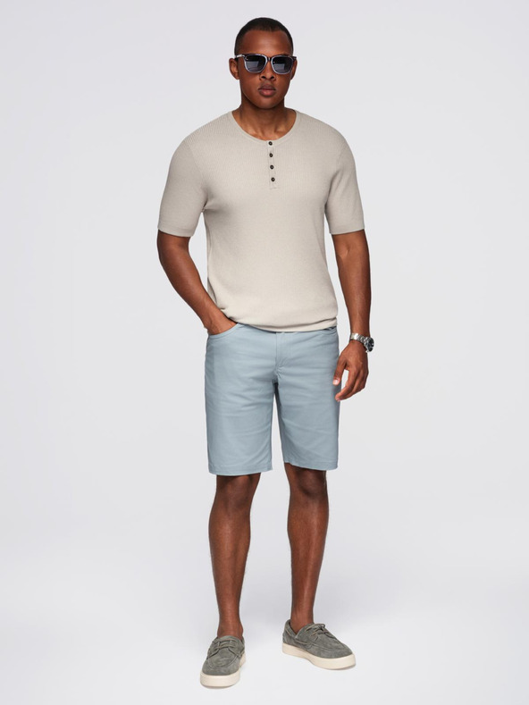 Ombre Clothing Tricou tricotat pentru bărbați cu nasturi la decolteu - gri deschis