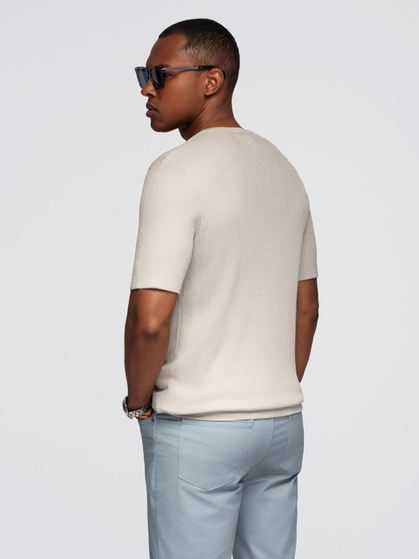 Ombre Clothing Tricou tricotat pentru bărbați cu nasturi la decolteu - gri deschis