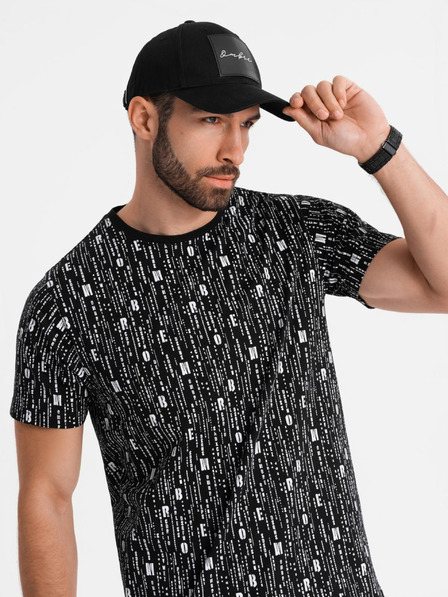Ombre Clothing Tricou din bumbac cu imprimeu și decolteu rotund - negru