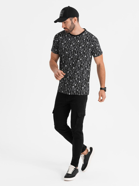 Ombre Clothing Tricou din bumbac cu imprimeu și decolteu rotund - negru