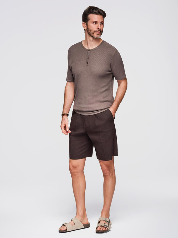 Ombre Clothing Tricou tricotat pentru bărbați cu nasturi la decolteu - gri