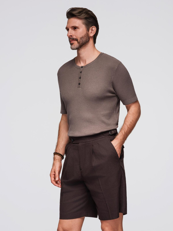 Ombre Clothing Tricou tricotat pentru bărbați cu nasturi la decolteu - gri