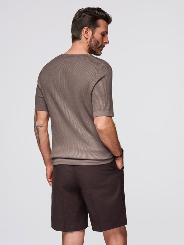 Ombre Clothing Tricou tricotat pentru bărbați cu nasturi la decolteu - gri