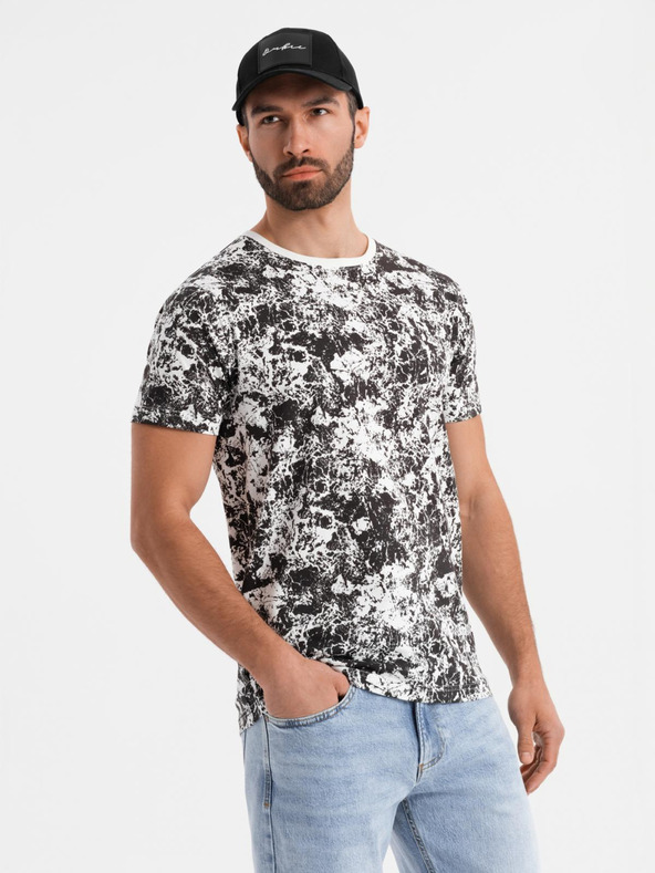 Ombre Clothing Tricou din bumbac cu model pentru bărbați cu mânecă scurtă - alb și negru