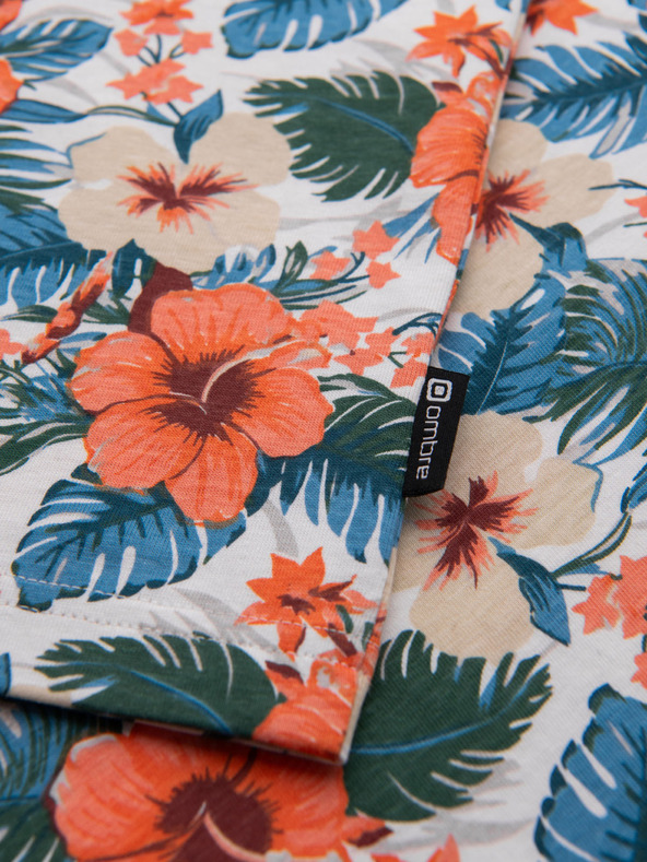 Ombre Clothing Tricou din bumbac pentru bărbați cu model floral și imprimeu total - alb
