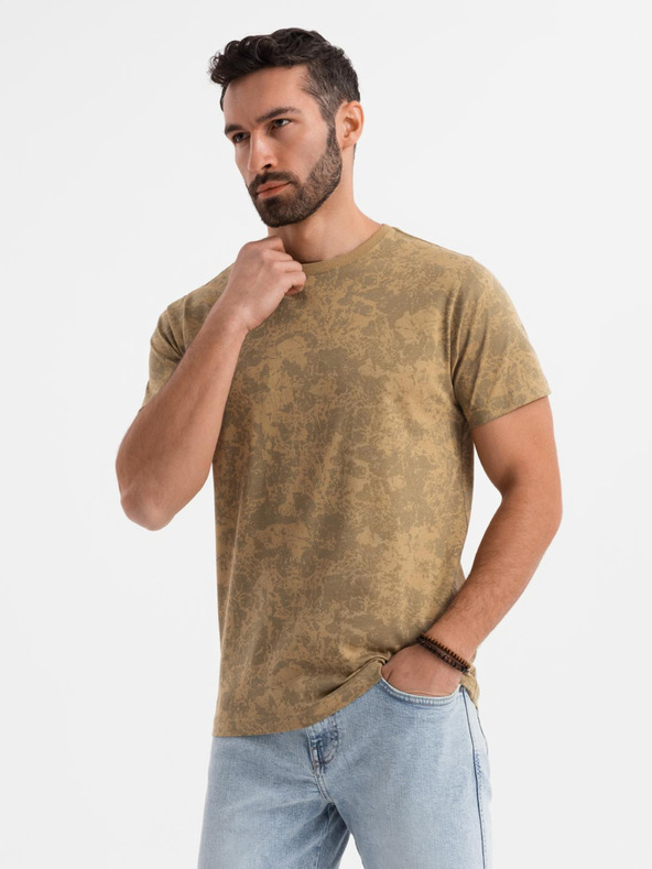 Ombre Clothing Tricou din bumbac cu model pentru bărbați cu mânecă scurtă - măsliniu