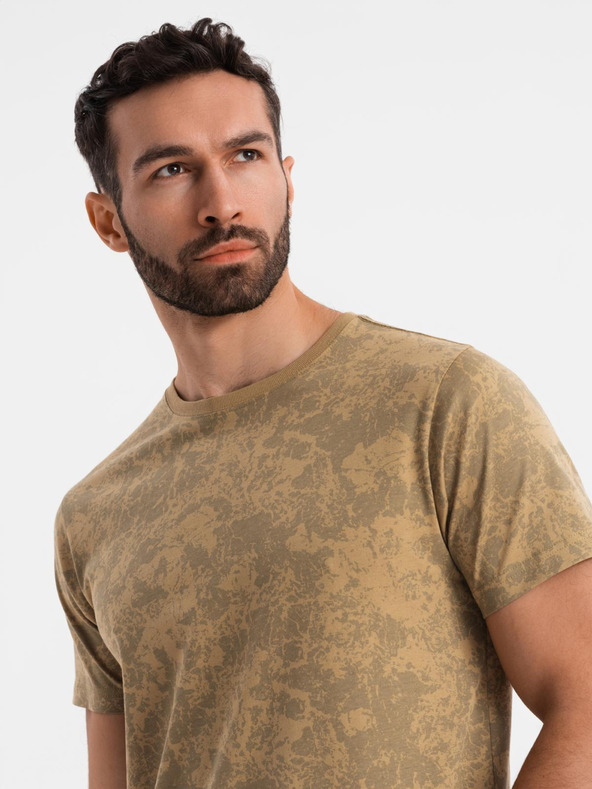 Ombre Clothing Tricou din bumbac cu model pentru bărbați cu mânecă scurtă - măsliniu