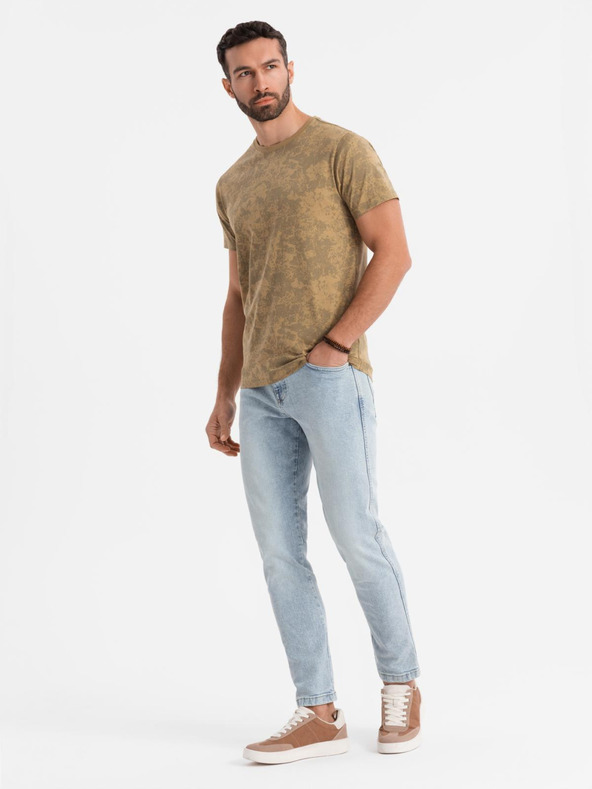 Ombre Clothing Tricou din bumbac cu model pentru bărbați cu mânecă scurtă - măsliniu