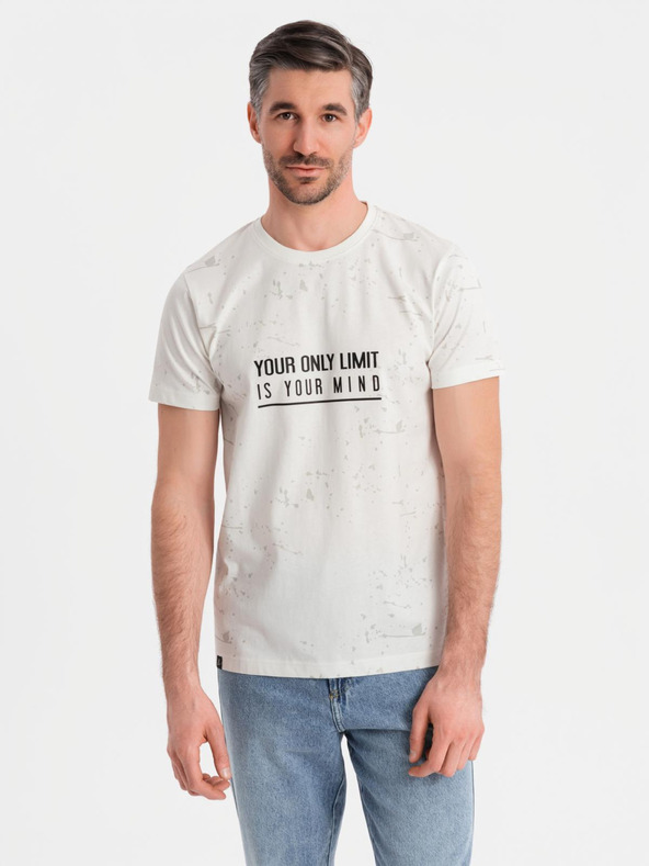 Ombre Clothing Tricou pentru bărbați cu imprimeu și decolteu rotund - alb