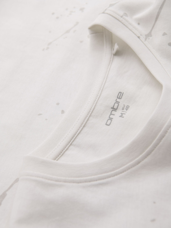 Ombre Clothing Tricou pentru bărbați cu imprimeu și decolteu rotund - alb