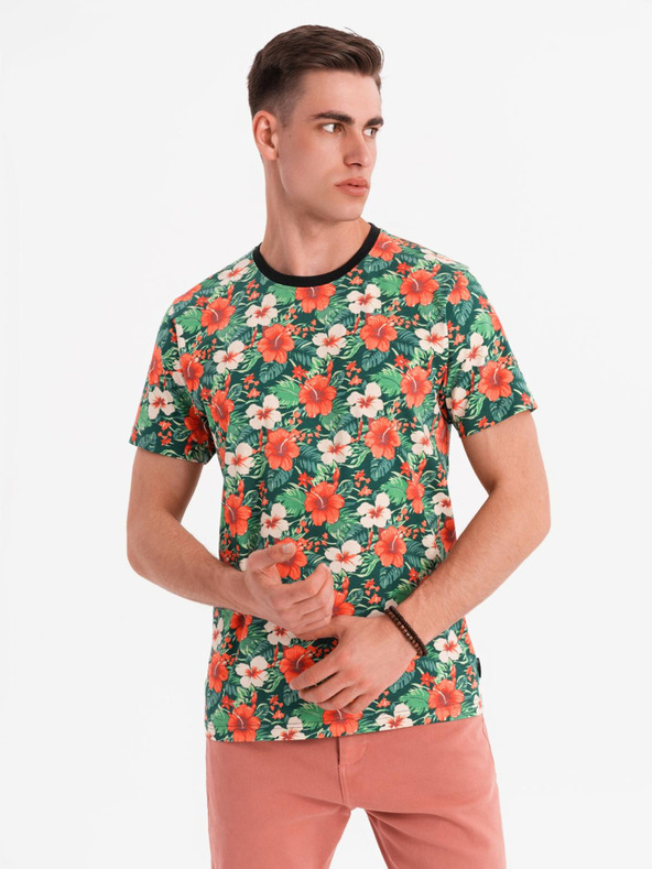 Ombre Clothing Tricou din bumbac pentru bărbați cu imprimeu floral - negru