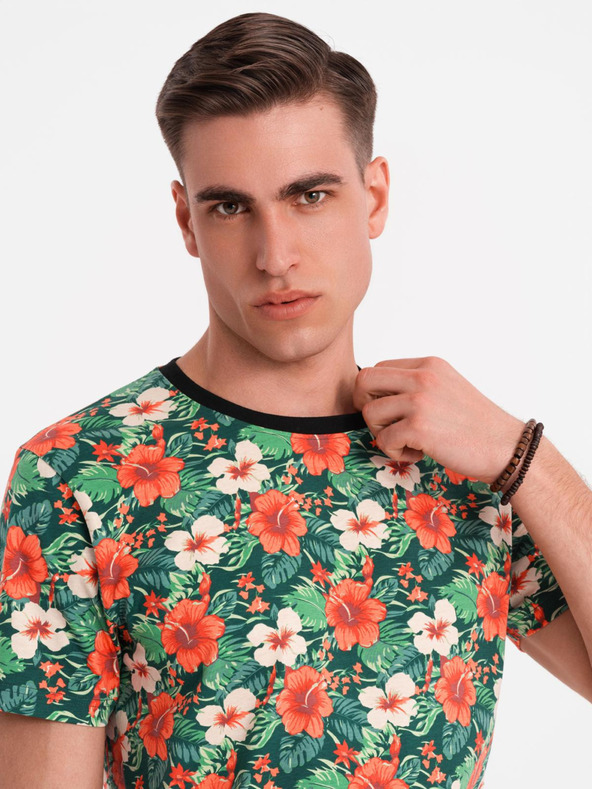 Ombre Clothing Tricou din bumbac pentru bărbați cu imprimeu floral - negru
