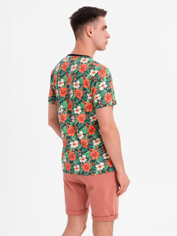 Ombre Clothing Tricou din bumbac pentru bărbați cu imprimeu floral - negru