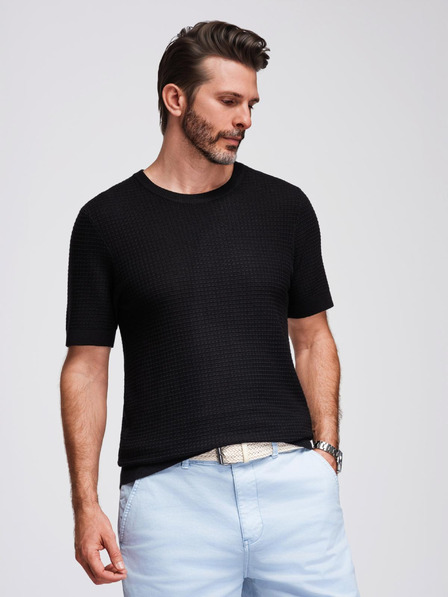 Ombre Clothing Tricou tricotat structurat pentru bărbați - negru