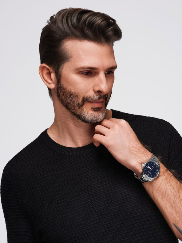 Ombre Clothing Tricou tricotat structurat pentru bărbați - negru