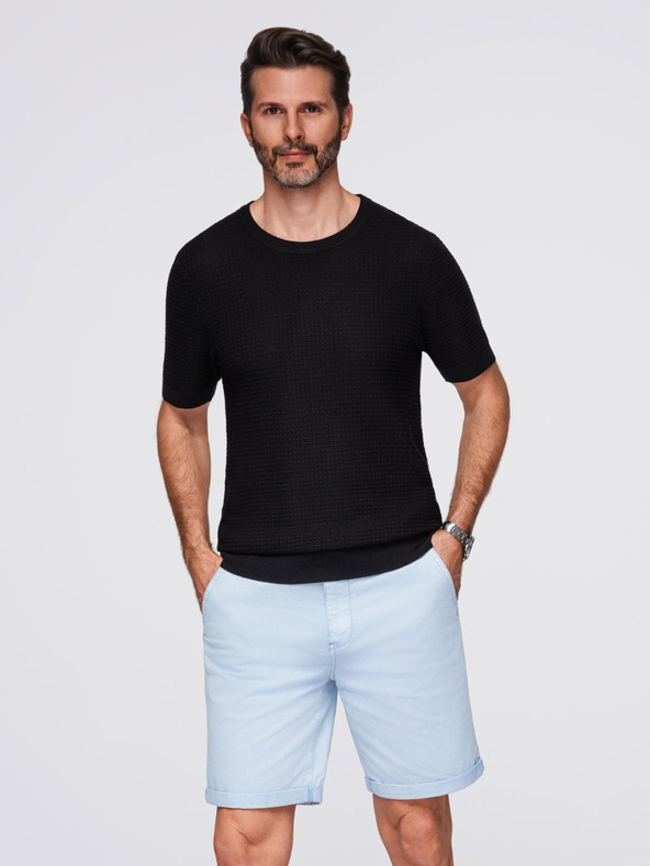 Ombre Clothing Tricou tricotat structurat pentru bărbați - negru