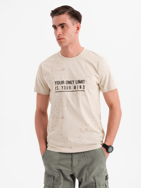 Ombre Clothing Tricou pentru bărbați cu imprimeu și decolteu rotund - crem
