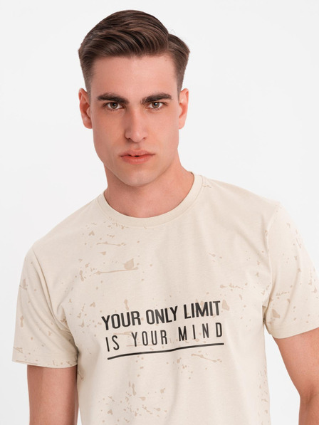 Ombre Clothing Tricou pentru bărbați cu imprimeu și decolteu rotund - crem