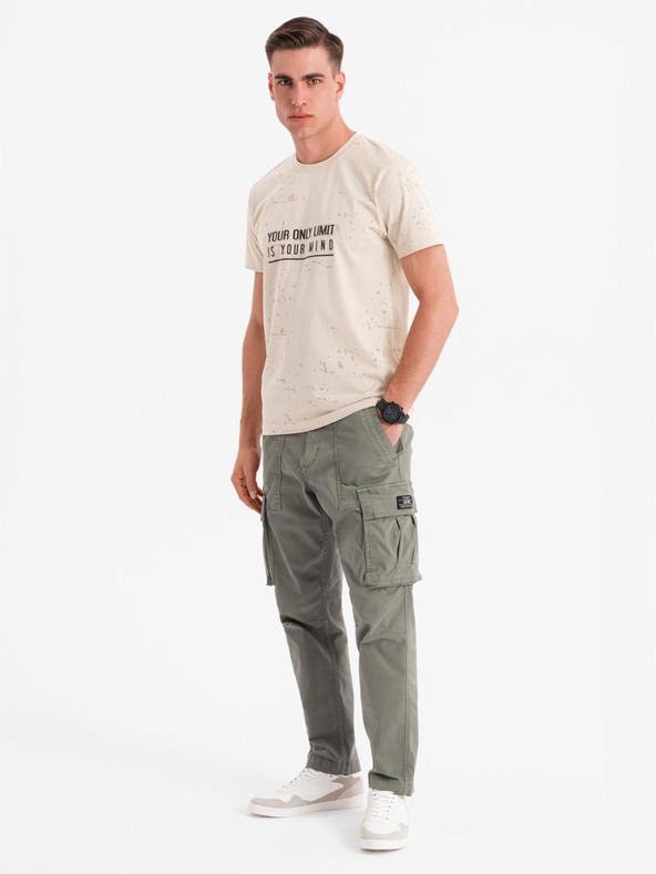 Ombre Clothing Tricou pentru bărbați cu imprimeu și decolteu rotund - crem