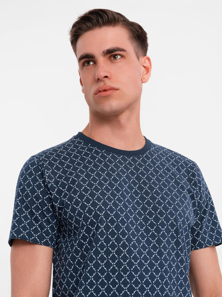 Ombre Clothing Tricou tricotat pentru bărbați cu imprimeu total - albastru marin
