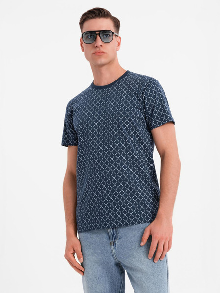 Ombre Clothing Tricou tricotat pentru bărbați cu imprimeu total - albastru marin