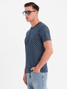 Ombre Clothing Tricou tricotat pentru bărbați cu imprimeu total - albastru marin