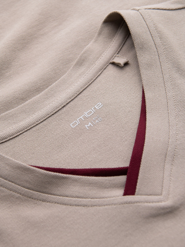 Ombre Clothing Tricou pentru bărbați cu inserții contrastante și decolteu în V - bej