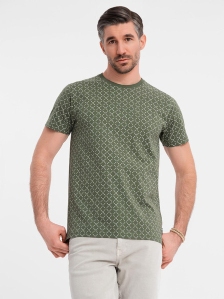 Ombre Clothing Tricou tricotat pentru bărbați cu imprimeu total - măsliniu