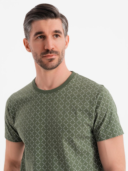 Ombre Clothing Tricou tricotat pentru bărbați cu imprimeu total - măsliniu