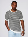 Ombre Clothing Tricou tricotat în dungi marinărești pentru bărbați cu țesătură perforată - alb-negru