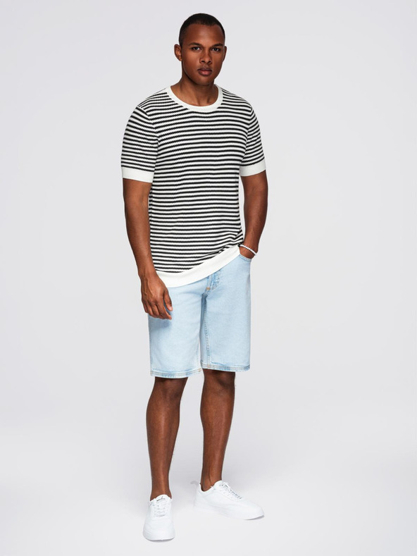 Ombre Clothing Tricou tricotat în dungi marinărești pentru bărbați cu țesătură perforată - alb-negru