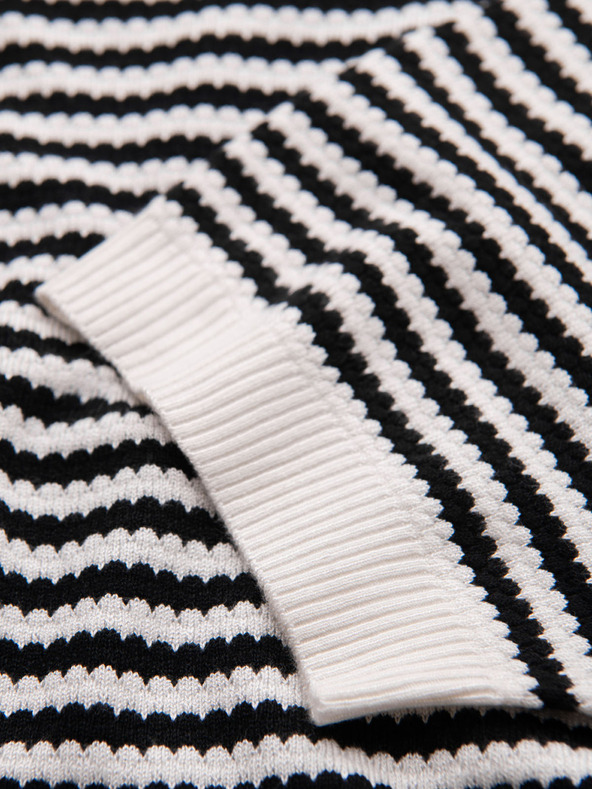 Ombre Clothing Tricou tricotat în dungi marinărești pentru bărbați cu țesătură perforată - alb-negru