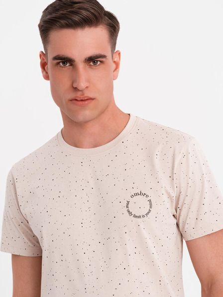 Ombre Clothing Tricou din bumbac pentru bărbați cu imprimeu și decolteu rotund - bej