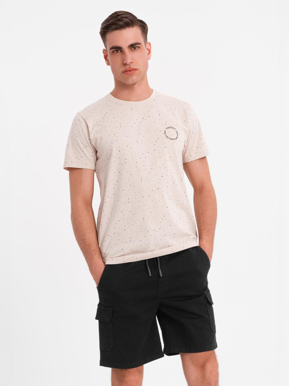 Ombre Clothing Tricou din bumbac pentru bărbați cu imprimeu și decolteu rotund - bej