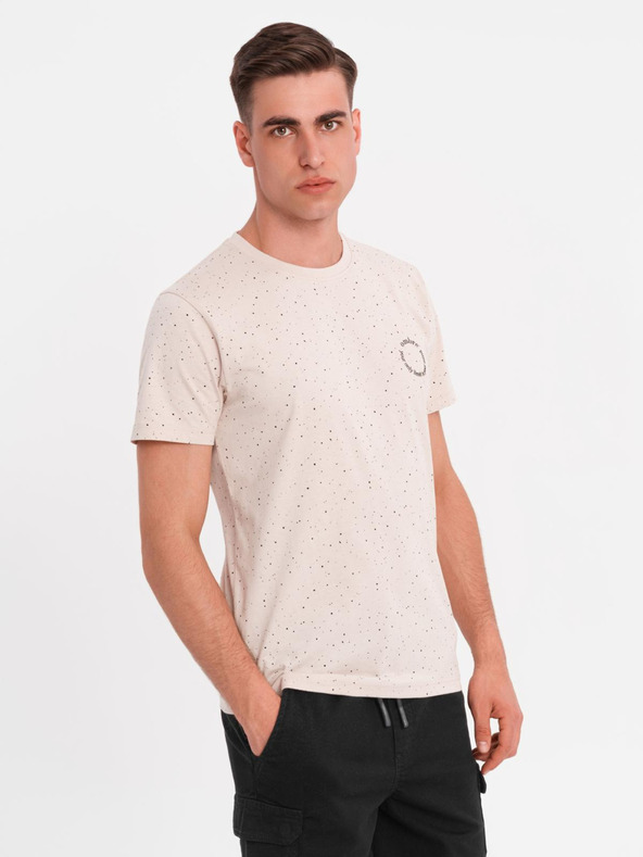 Ombre Clothing Tricou din bumbac pentru bărbați cu imprimeu și decolteu rotund - bej