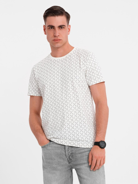 Ombre Clothing Tricou tricotat pentru bărbați cu imprimeu total - alb