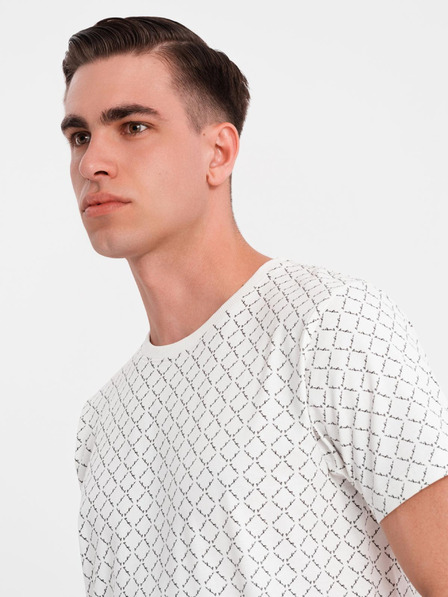 Ombre Clothing Tricou tricotat pentru bărbați cu imprimeu total - alb