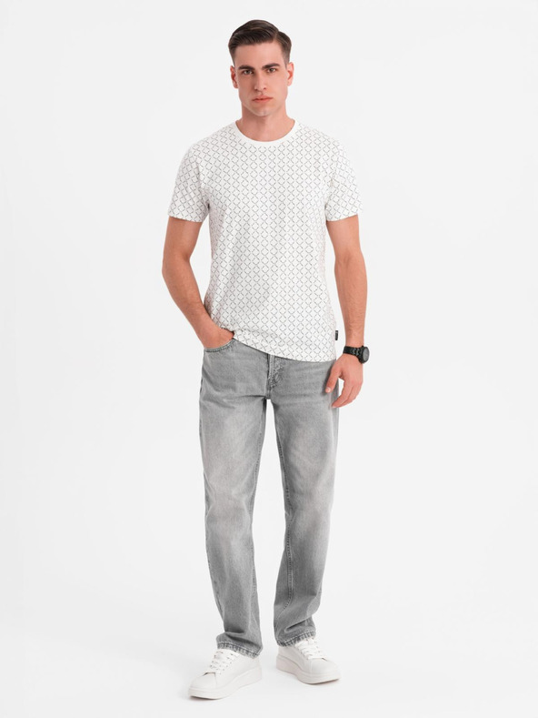 Ombre Clothing Tricou tricotat pentru bărbați cu imprimeu total - alb