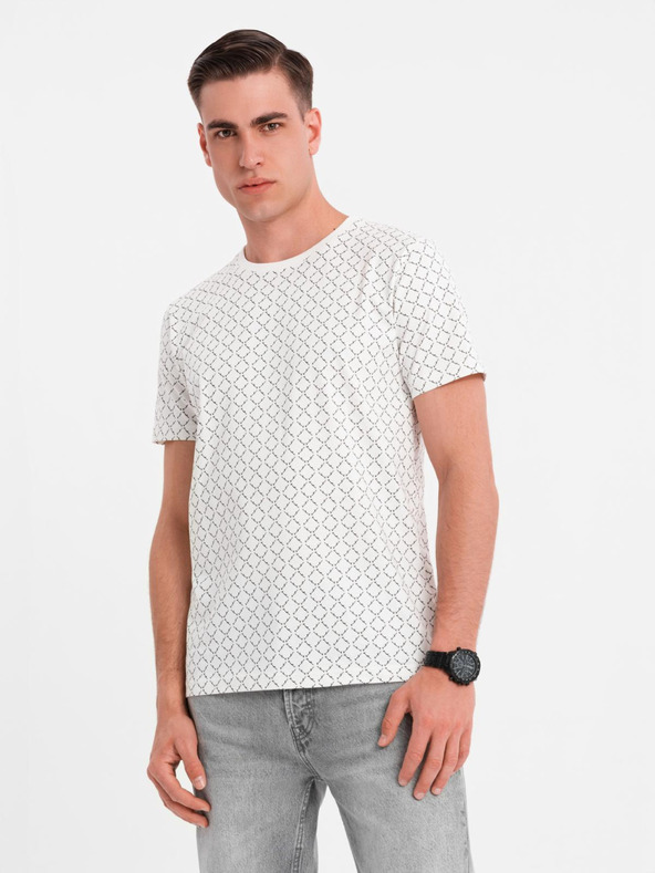 Ombre Clothing Tricou tricotat pentru bărbați cu imprimeu total - alb