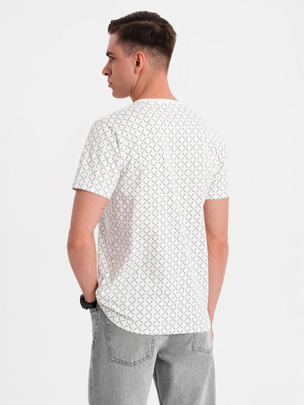 Ombre Clothing Tricou tricotat pentru bărbați cu imprimeu total - alb