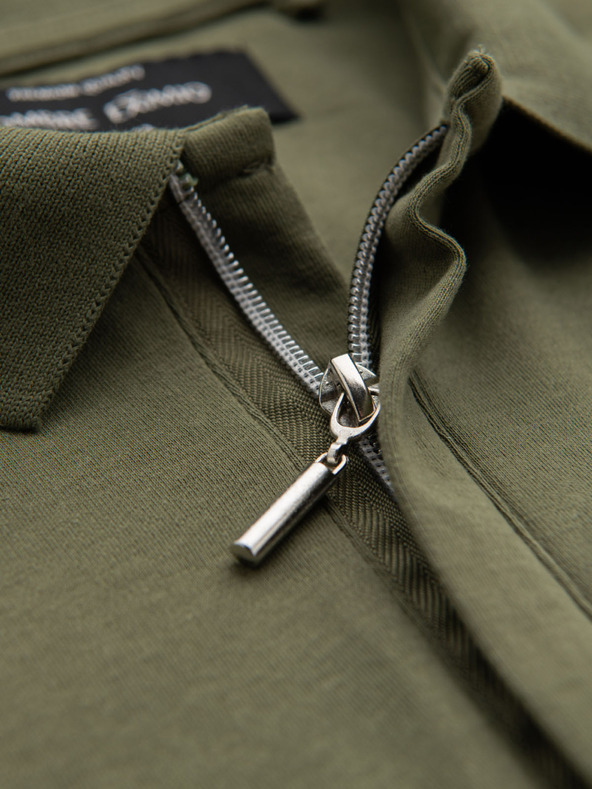 Ombre Clothing Tricou polo cu fermoar - măsliniu