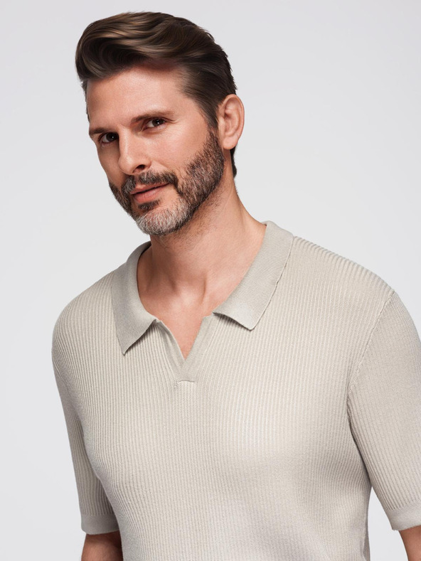 Ombre Clothing Tricou polo fără nasturi cu guler deschis - gri deschis