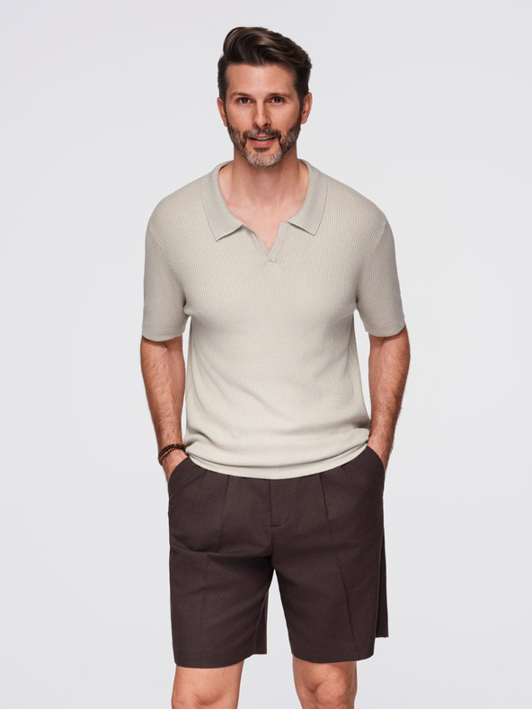 Ombre Clothing Tricou polo fără nasturi cu guler deschis - gri deschis