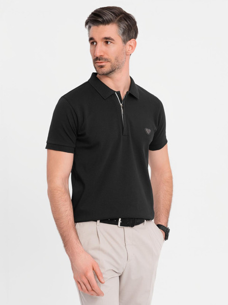 Ombre Clothing Tricou polo cu fermoar - negru