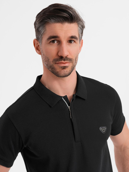Ombre Clothing Tricou polo cu fermoar - negru