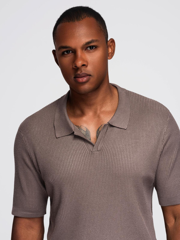 Ombre Clothing Tricou polo fără nasturi cu guler deschis - cenușiu